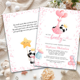 Girl Panda Bearly Wait Baby Shower Book Request Invitation