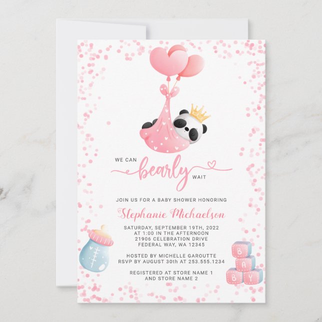 Girl Panda Bearly Wait Baby Shower Invitation (Front)