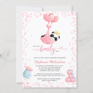 Girl Panda Bearly Wait Baby Shower Invitation