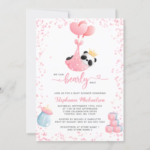 Girl Panda Bearly Wait Baby Shower Invitation