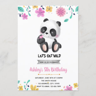 Girl panda birthday invitation