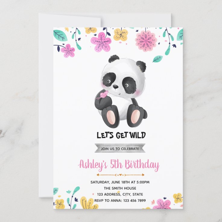 Girl panda birthday invitation | Zazzle