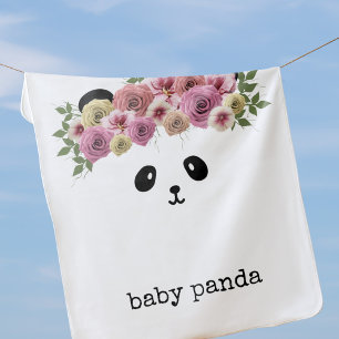 Girl Panda Face Personalized White Baby Blanket