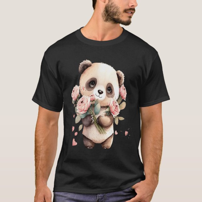 Girl panda valentine day women panda bear mom cute T-Shirt (Front)