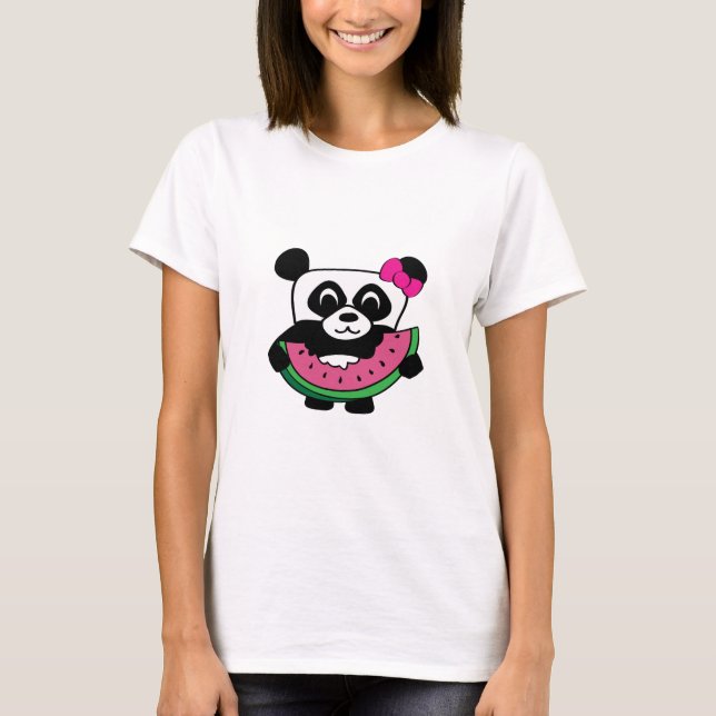 Girl Panda with Watermelon Slice T-Shirt (Front)
