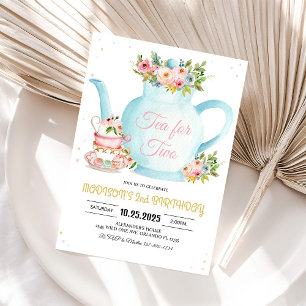 Girl Par-Tea Floral Pink Gold Whimsical Birthday Invitation