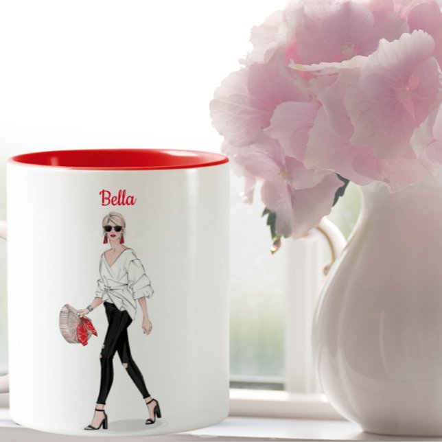 Girl Paris Fashion Personalized Custom Coffee  Two-Tone Coffee Mug (Creator Uploaded)