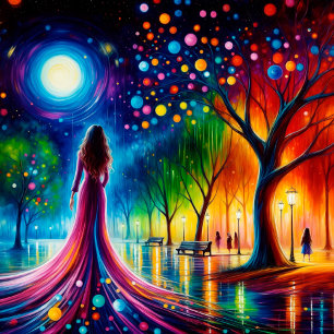 Girl park bright fashion fantasy elegant trees photo print