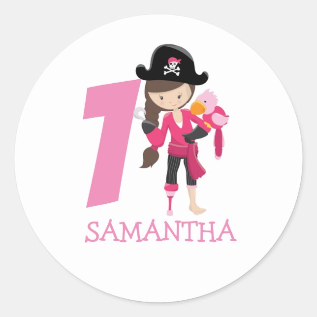 Girl Parrot 1st Birthday party pirate  Classic Round Sticker (Front)