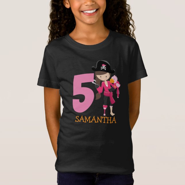 Girl Parrot 5th Birthday party pirate T-Shirt (Front)