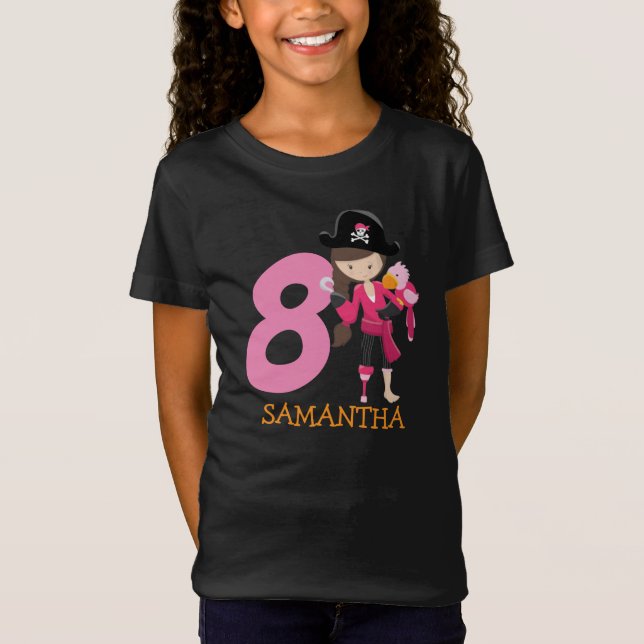 Girl Parrot 8th Birthday party pirate T-Shirt (Front)