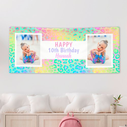Girl Party Bright Colors Any Age Photo Birthday Banner