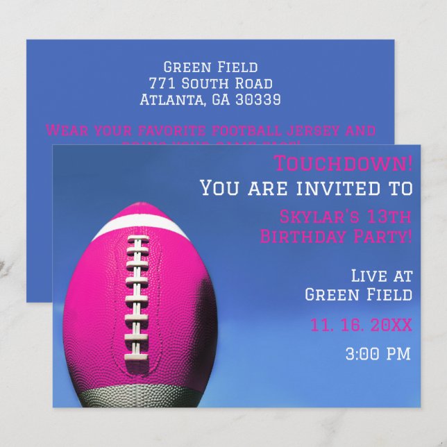Girl Party Pink Football Birthday Invitation (Front/Back)