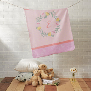Girl Pastel Pink and Lavender Floral Monogram Baby Blanket