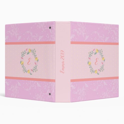  Girl Pastel Pink and Lavender Floral Monogram Kid 3 Ring Binder