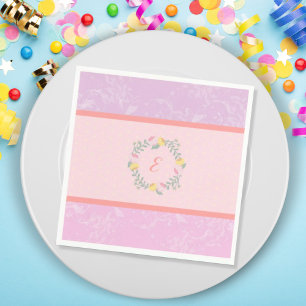  Girl Pastel Pink and Lavender Floral Monogram Kid Napkins
