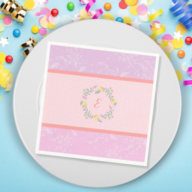  Girl Pastel Pink and Lavender Floral Monogram Kid Napkins (Creator Uploaded)