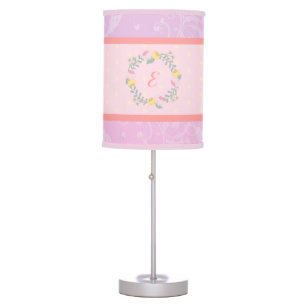 Girl Pastel Pink and Lavender Floral Monogram Kid Table Lamp