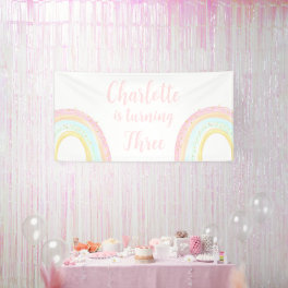 Girl Pastel Rainbow Birthday Party Banner