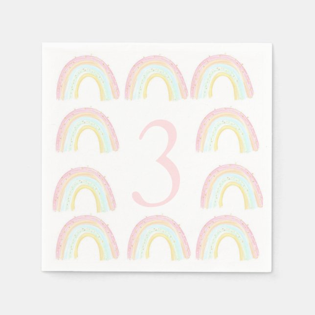 Girl Pastel Rainbow Birthday Party Napkins (Front)