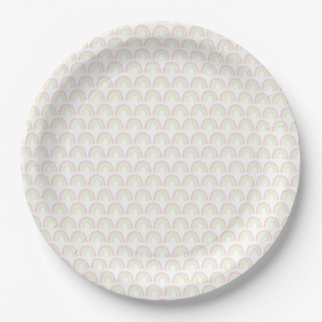 Girl Pastel Rainbow Birthday Party Paper Plates (Front)