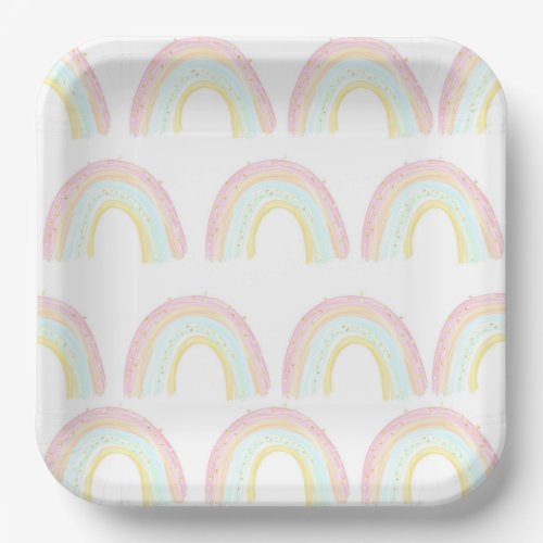 Girl Pastel Rainbow Birthday Party Paper Plates