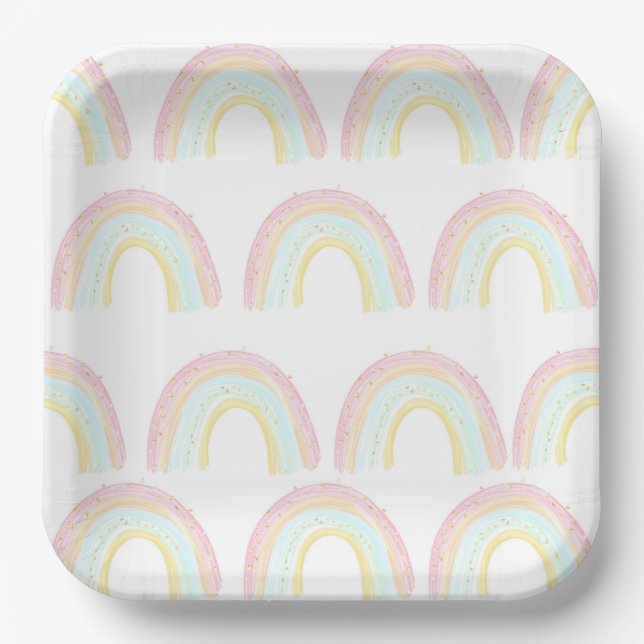 Girl Pastel Rainbow Birthday Party Paper Plates (Front)