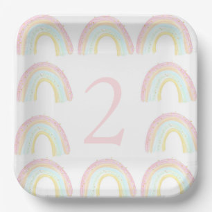 Girl Pastel Rainbow Birthday Party Paper Plates