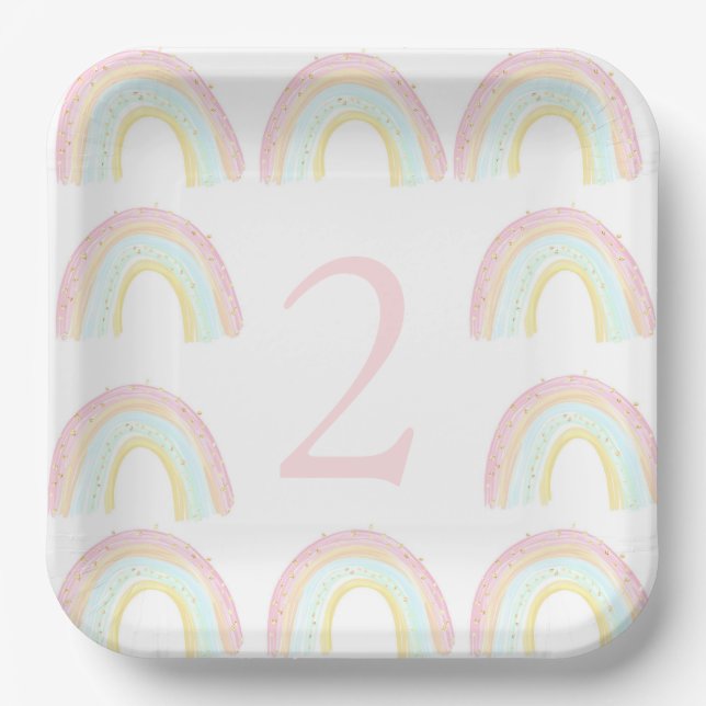 Girl Pastel Rainbow Birthday Party Paper Plates (Front)