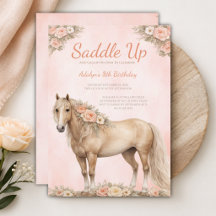 Girl Peach Floral Horse 8th Birthday