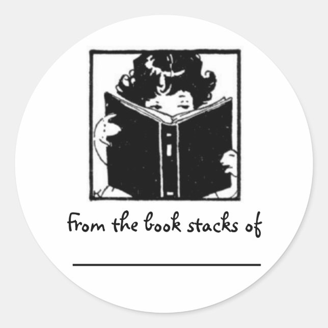 Girl peeking over book~ From the book stacks of... Classic Round Sticker (Front)
