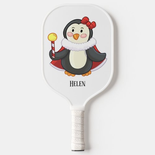 Girl Penguin Red Bow Red Cape Art Personalized  Pickleball Paddle