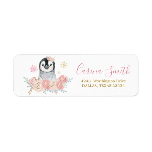 Girl Penguin Winter Snowflake Address Label