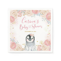 Girl Penguin Winter Snowflake Baby Shower Napkins