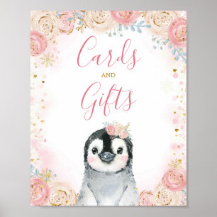 Girl Penguin Winter Snowflake Cards and Gifts Sign