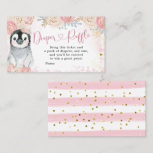 Girl Penguin Winter Snowflake Diaper Raffle Enclosure Card