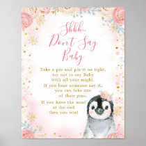 Girl Penguin Winter Snowflake Don't Say Baby Card Poster