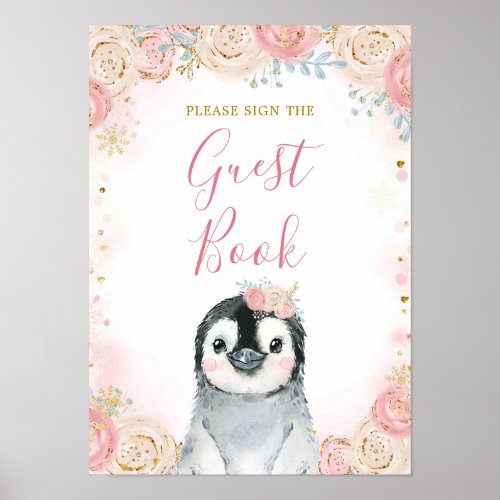 Girl Penguin Winter Snowflake Guest Book