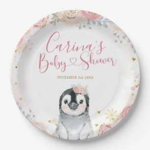 Girl Penguin Winter Snowflake Paper Plates