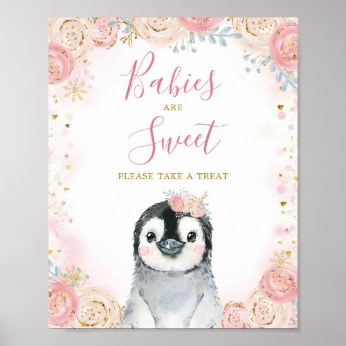 Girl Penguin Winter Snowflake Please Take a Treat Poster