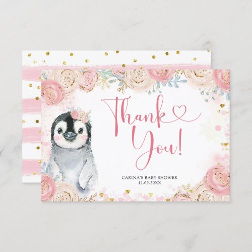 Girl Penguin Winter Snowflake Thank You Card