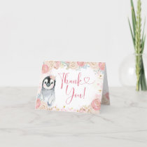 Girl Penguin Winter Snowflake Thank You Card