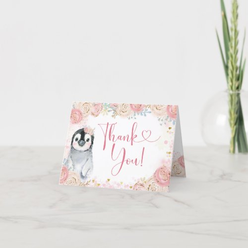 Girl Penguin Winter Snowflake Thank You Card