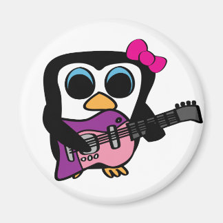 Girl Penguin with Electric Guitar Magnet
