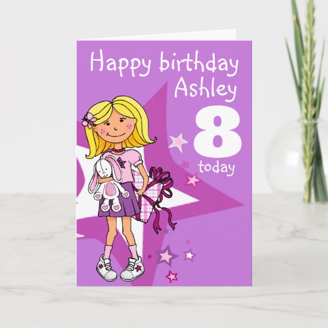 Girl personalized age 8 birthday card (Front)