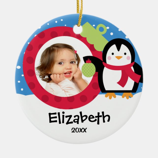 Girl Personalized Christmas Ornament Penguin (Front)