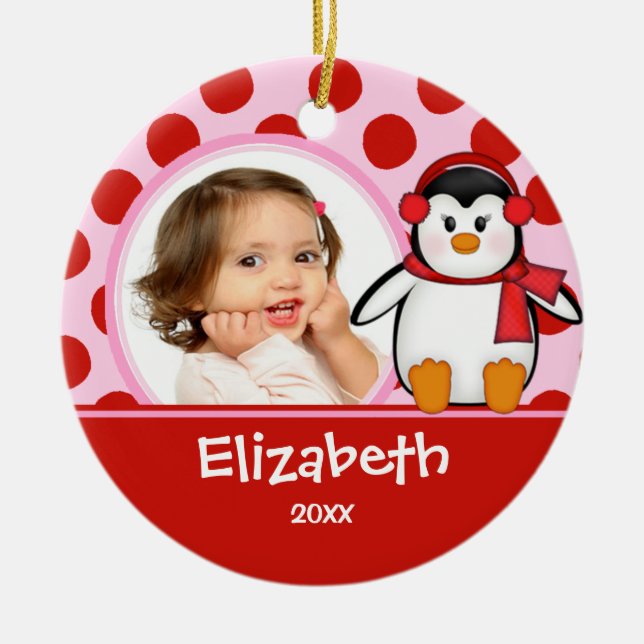 Girl Personalized Christmas Ornament Penguin (Front)