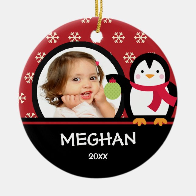 Girl Personalized Christmas Ornament Penguin (Front)