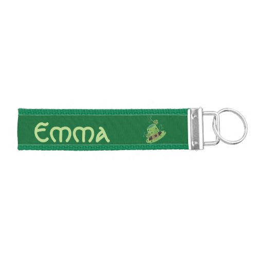 Girl personalized green leprechauns hat wrist keychain