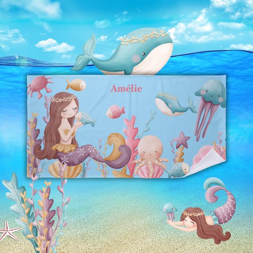 Girl Personalized Mermaid Ocean Beach Towel